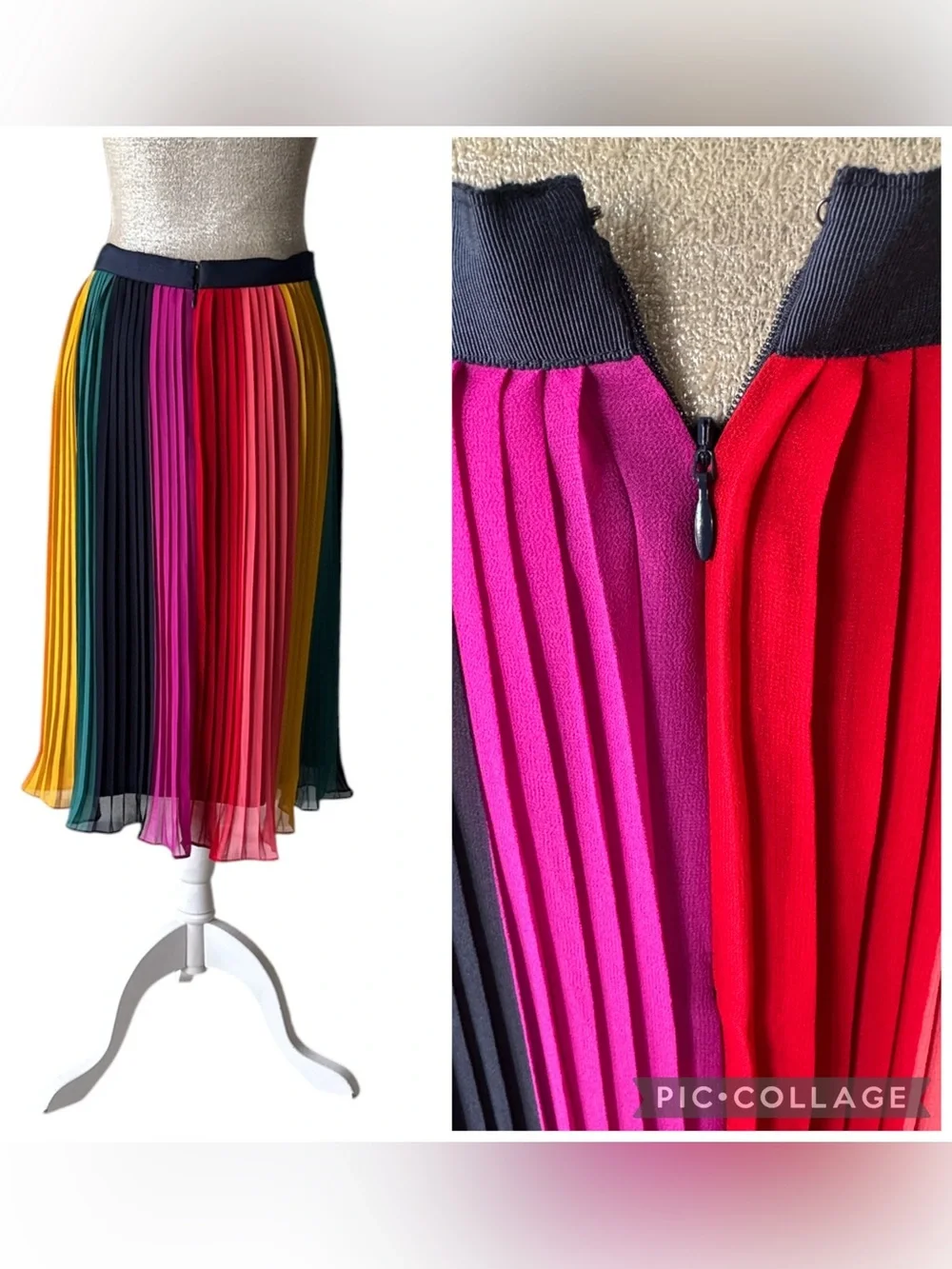J.Crew Sunburst Rainbow Colorblock Pleated Chiffon A-Line Midi Skirt Size 4 - Picture 8 of 14
